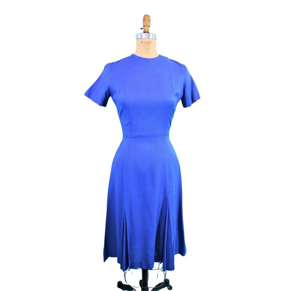 Vintage 1960s Solid Day Dress Cobalt Blue Alison Ayres | W 24" - Picture 2 of 10